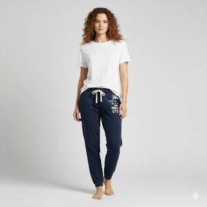 Hollister Women Navy Blue Jogger Sweatpants Dreaming of Surf Palm Tree Logo Sz L